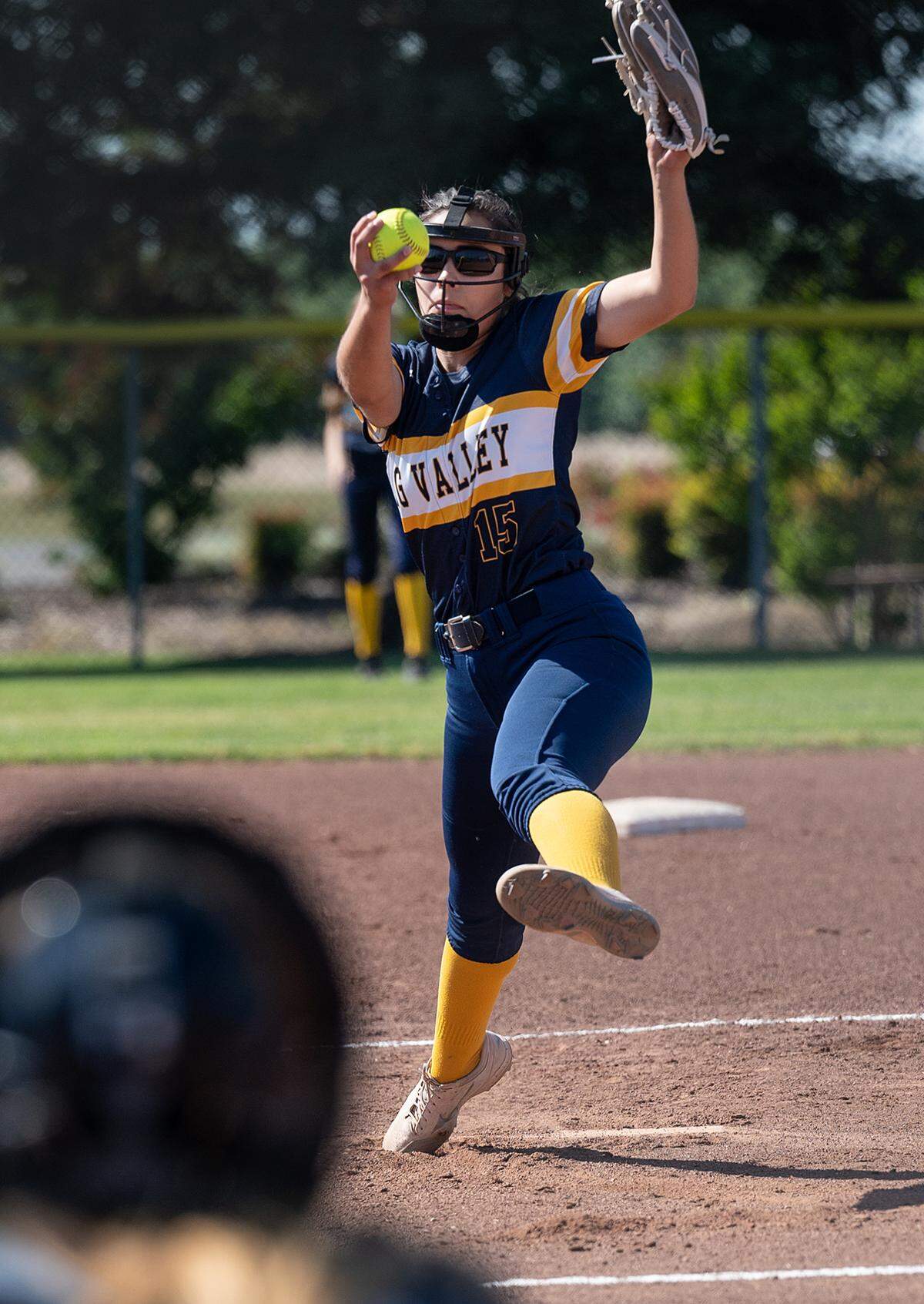 Sophomore Ava Hernandez delivers a pitch for Big Valley Christian in Modesto, Calif., on Thursday, April 28, 2022.
