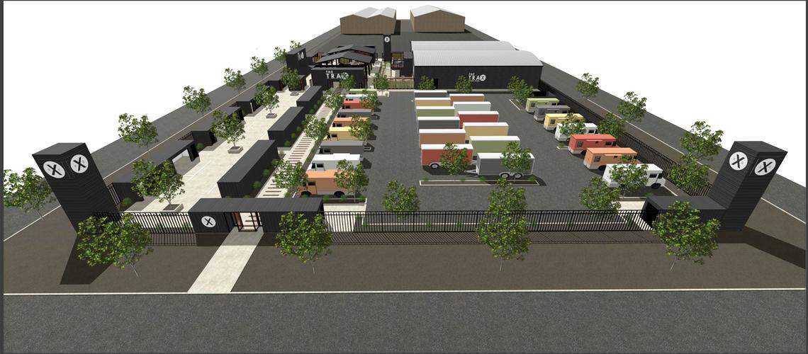 New food truck court & entertainment park Trax is being planned in Turlock, near downtown Turlock, Calif. Food trailers, other food vendors, market, entertainment planned on South Center Street and Golden State Boulevard.