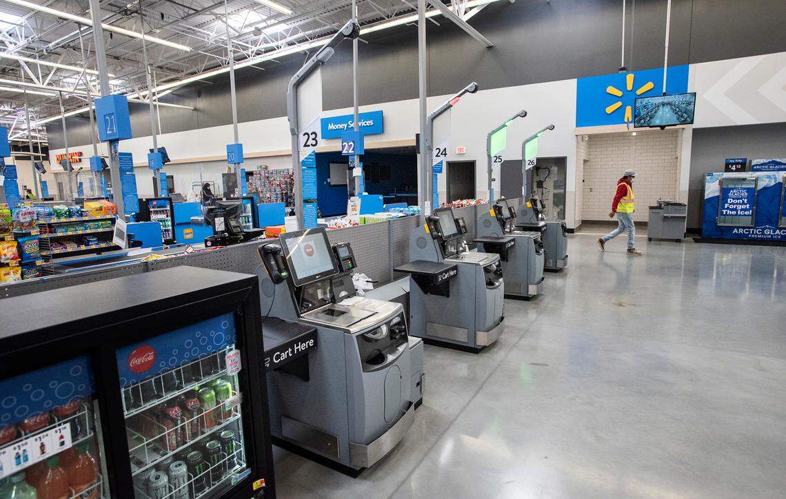 Self checkout has been expanded at the new Walmart Supercenter in Ceres ,Calif., on Wednesday, Nov. 17, 2021.