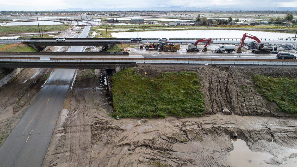 Highway 120 at McKinley Ave in Manteca, Calif., Wednesday, March 29, 2023. Storm-related repairs will force a 64-hour closure on part of Highway 120 in the Manteca area, affecting a key link between the Northern San Joaquin Valley and the Bay Area.