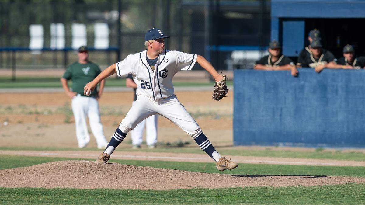 Central Catholic pitcher Nolan Anderson pitched a complete game victory over Vanden in the CIF Sac-Joaquin Section Division III semifinal at Central Catholic High School in Modesto, Calif., on Wednesday, May 18, 2022.