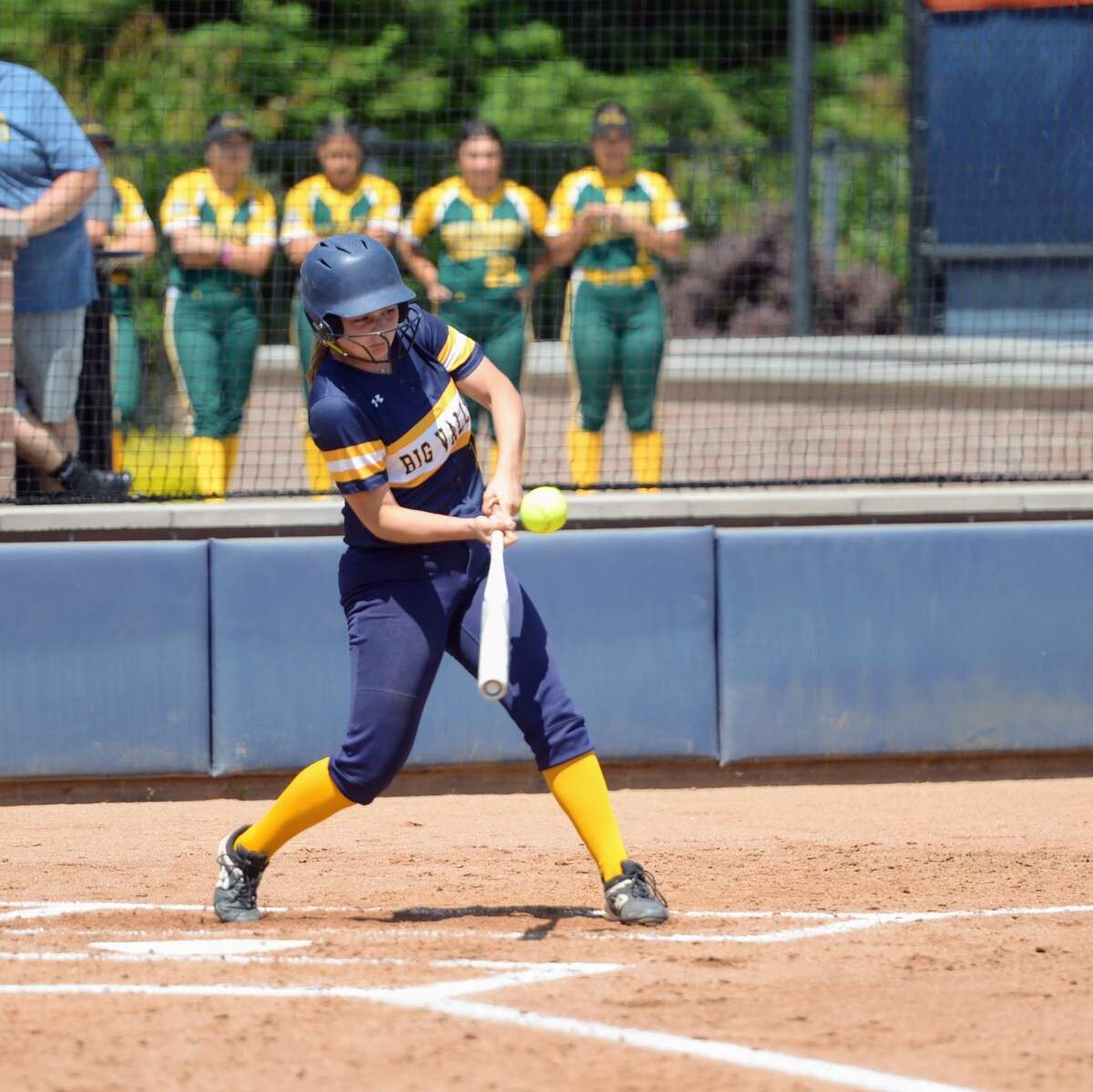 Big Valley Christian’s Ella Alavezos hits a single during the Sac-Joaquin Section Division VII championship against No. 3 Buckingham Charter at Cosumnes River College on Saturday, May 18, 2024.
