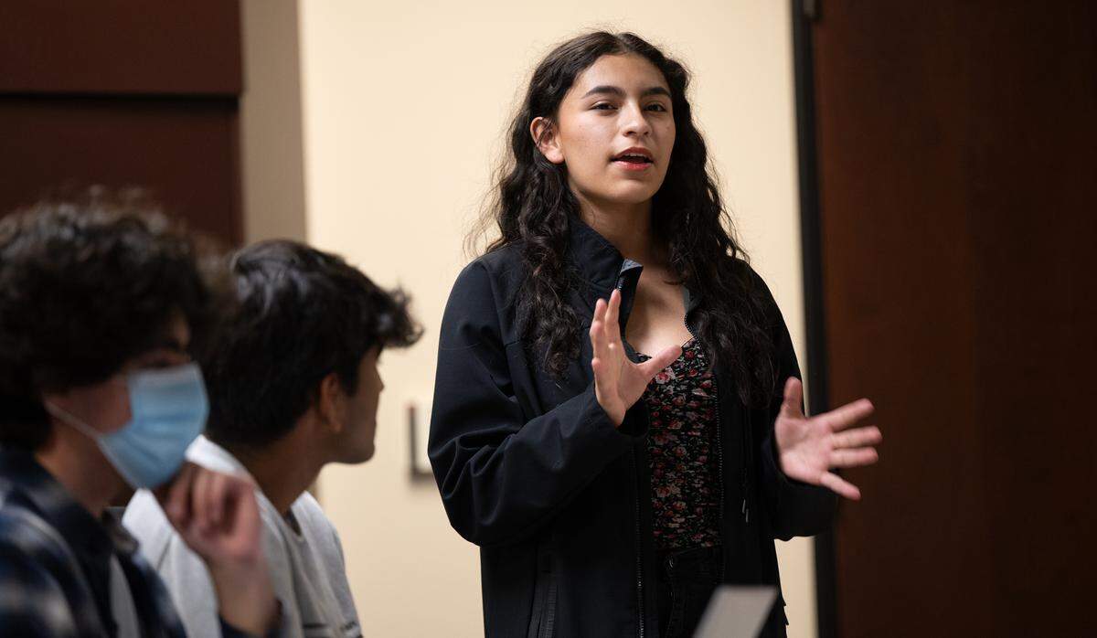 Saida Alvarez makes a pitch to fellow commissioners during a meeting of the Modesto Youth Commission in Modesto, Wednesday, Nov. 13, 2024.
