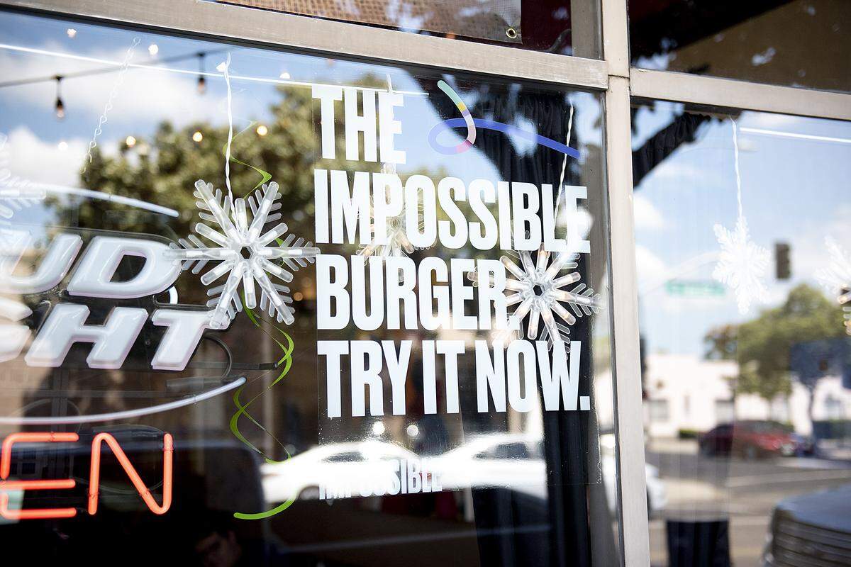 Deva Cafe serves the meatless Impossible Burger in Modesto, Calif., Saturday, April 20, 2019.