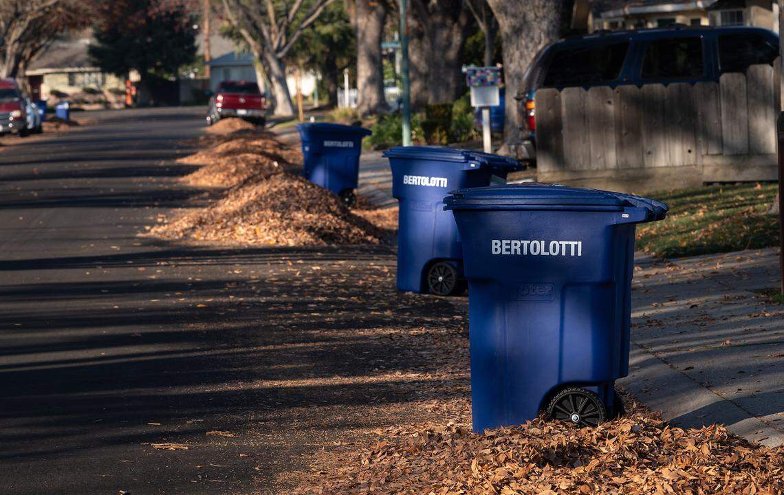 Refuse cans for recyclables were delivered to residents in Modesto, Calif., Friday, Dec. 16, 2022.