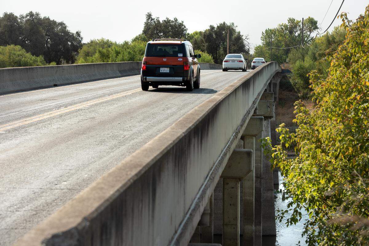 The Crows Landing Road bridge over the San Joaquin River in West Stanislaus County, Calif., is pictured on Thursday, Oct. 15, 2020.