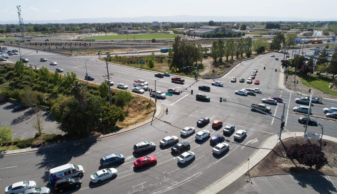 Briggsmore Avenue interchange with Sisk Road, Highway 99 and Orangeburg Avenue in Modesto, Calif., on Monday, April 4, 2022.