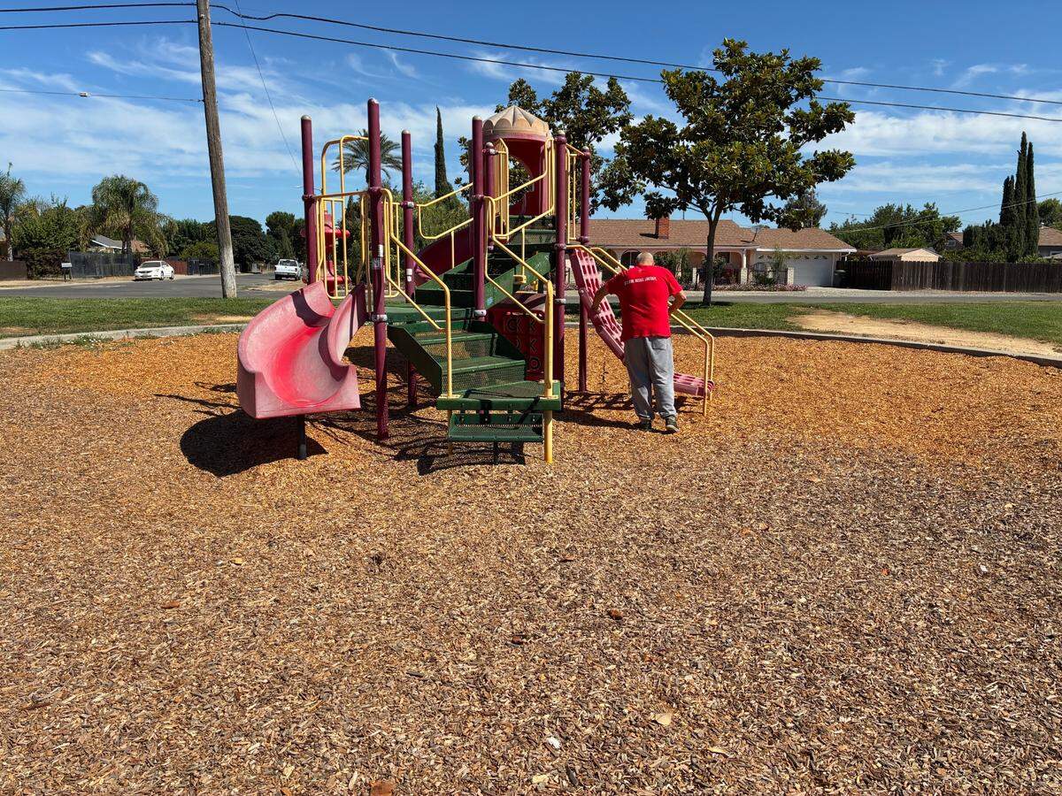 John X Mataka tests play equipment at Grayson’s United Community Park July 24, 2025