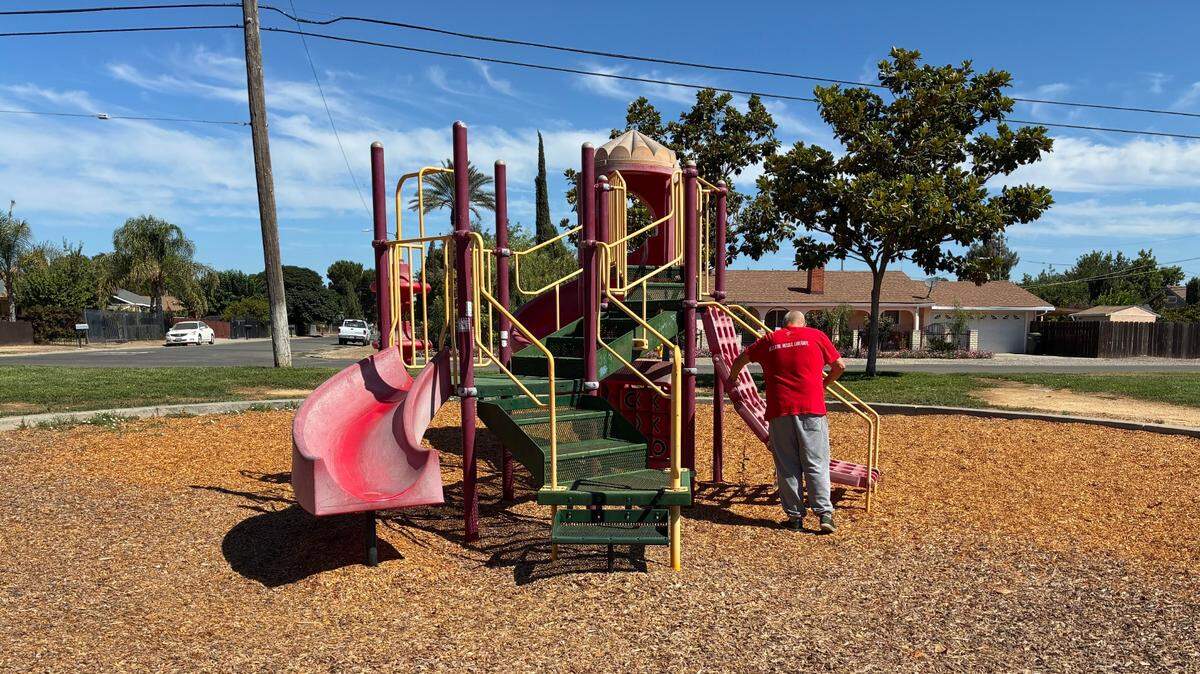 John X Mataka tests play equipment at Grayson’s United Community Park July 24, 2025
