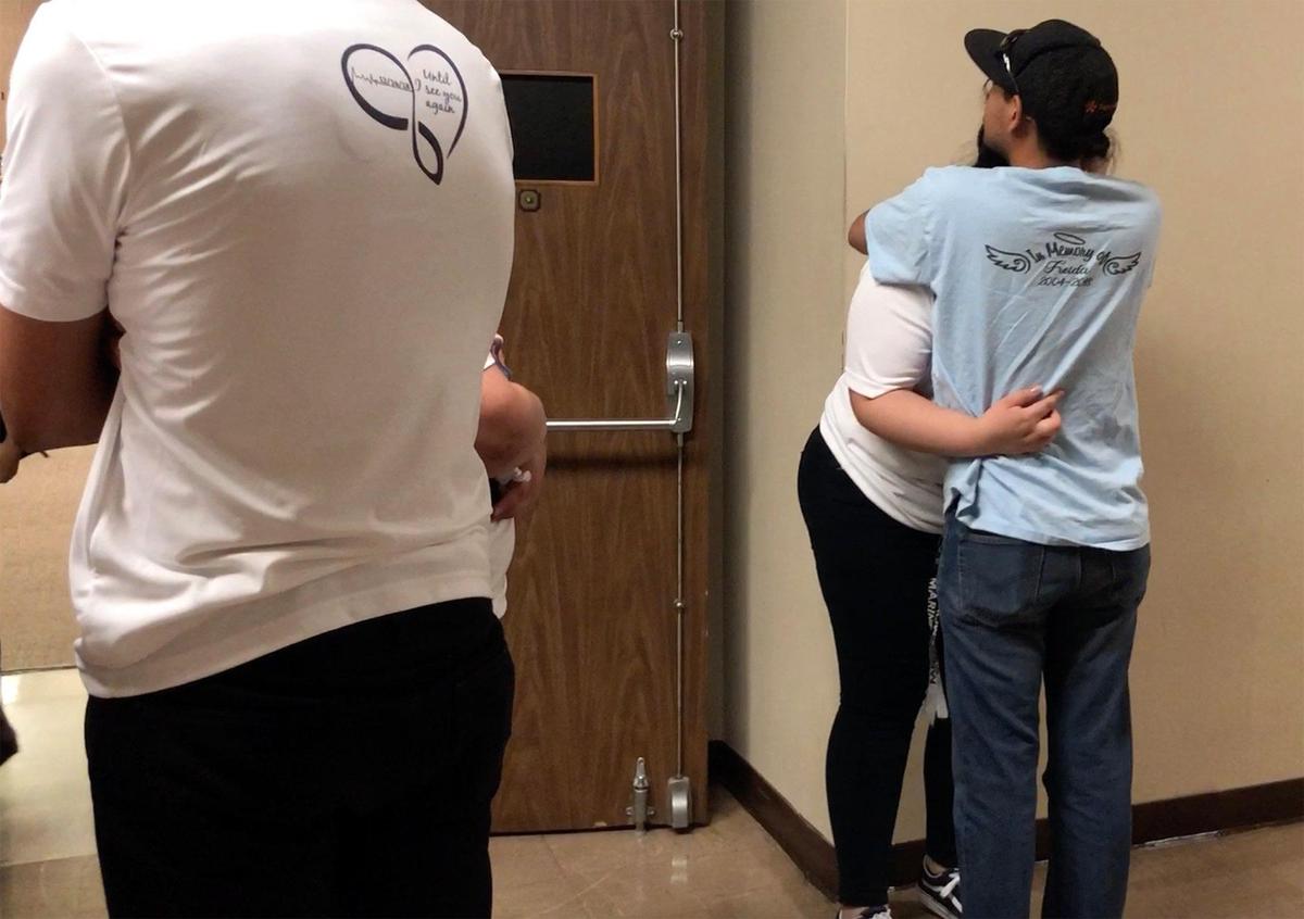 Relatives of Freida Pineda embrace outside the courtroom after the sentencing of Kevin Hernandez Solis Friday August 16, 2019 in Stanislaus County Superior Court. Solis has been convicted of driving drunk in a Turlock crash in December of last year that killed Dutcher Middle School eighth-grader, Freida Pineda, and injured two others.
