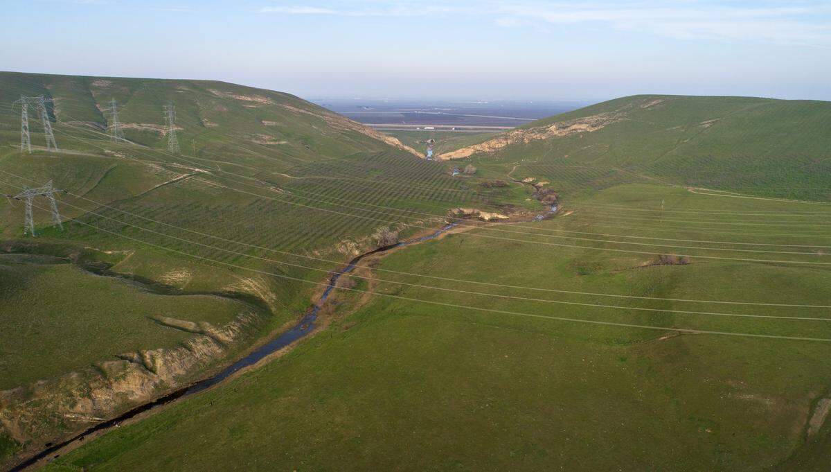 Proposed site for the Del Puerto Canyon Reservoir looking east towards Interstate 5 and Patterson, Calif., on Wednesday, Jan. 12, 2022.