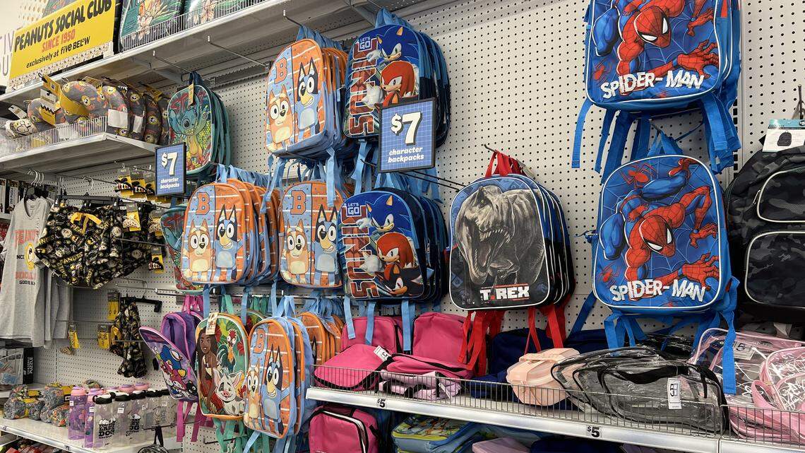Backpacks for sale at Five Below in Modesto. The discount retail chain will open a new location in Placerville on Friday, Aug. 22, 2025.