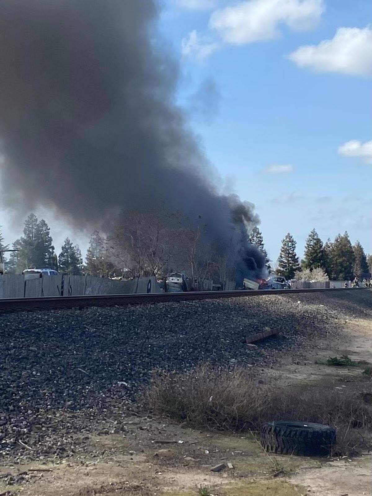 Smoke from a fire at J&D Auto Dismantler in Salida, Ca. On March 3, 2023.