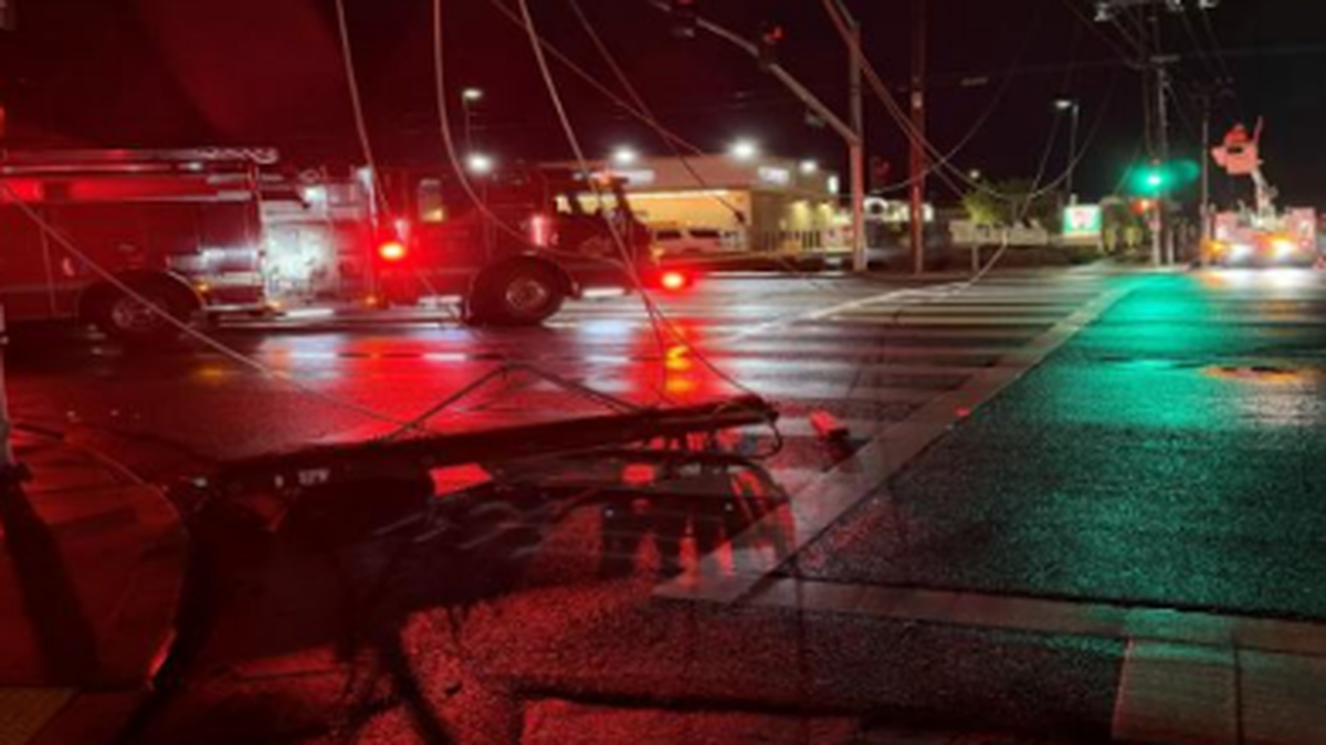 A high-tension power line on McHenry Avenue was brought down by lightning on Tuesday, Feb. 17, 2026 amidst the area’s recent storm.