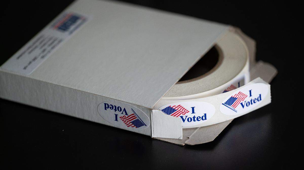 “I voted” stickers at a voting center on Oakdale Road in Modesto, Calif., on Tuesday, June 7, 2022.