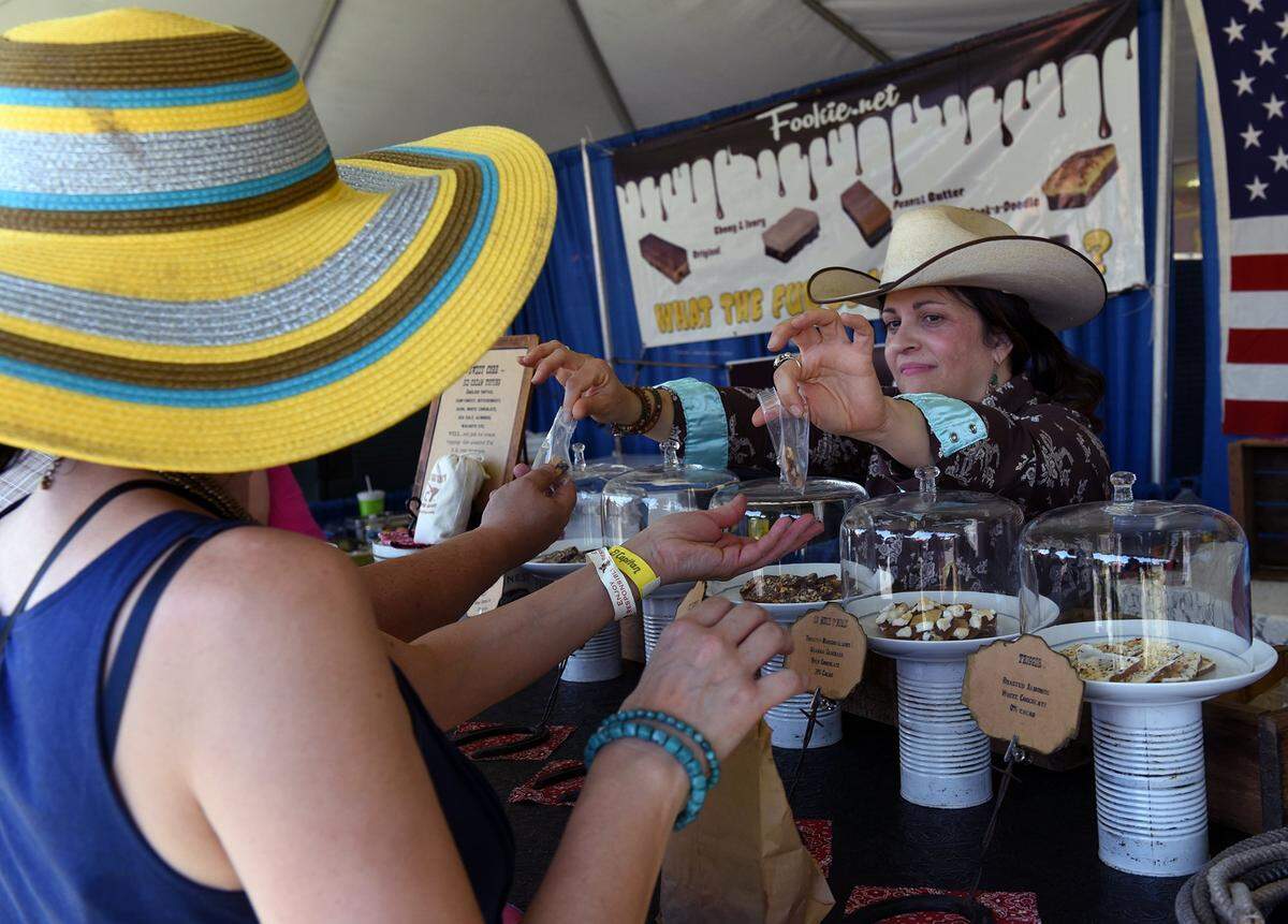 Samples are handed out at a past year’s Oakdale Chocolate Festival.