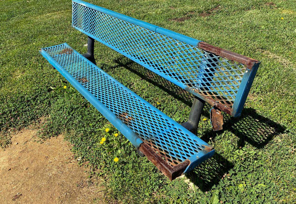 A rusted metal bench at United Community Park in Grayson, Thursday, July 24, 2025.