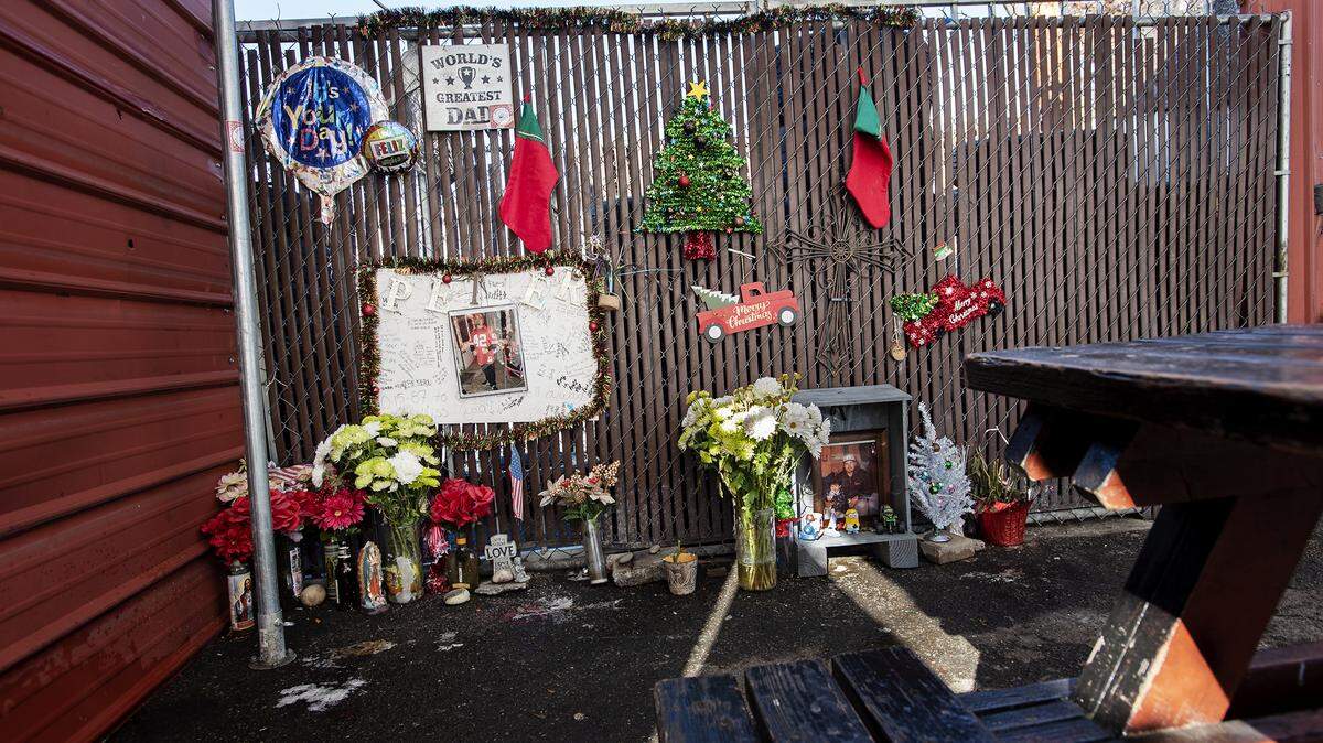 A shrine is set up for Melchor Leyva Fong and Pedro Gil who were killed in June of 2019 while they were at Tacos Vallarta, the popular food truck at 14th and D streets in Modesto, when the driver in the stolen car lost control at the intersection and crashed in to them in the outdoor dining area next to the truck. The families of the two men have filed wrongful death claims against Modesto and Stanislaus County, seeking millions in compensation. Photographed at Tacos Vallarta on 14th and D Streets in Modesto, Calif., on Saturday, Jan. 11, 2020.