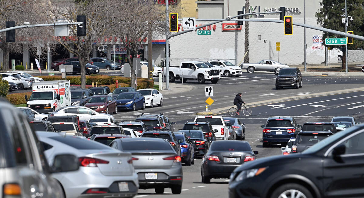 Motorists exit Highway 99 towards Standiford Avenue and Sisk Road in Modesto, Calif., Saturday, March 9, 2024.
