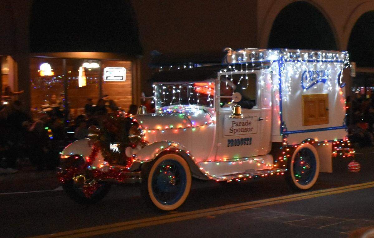 The Celebration of Lights Parade made its way along the streets of downtown Modesto on Saturday night, Dec. 2, 2023, to the theme Toys, Trains and Candy Canes.