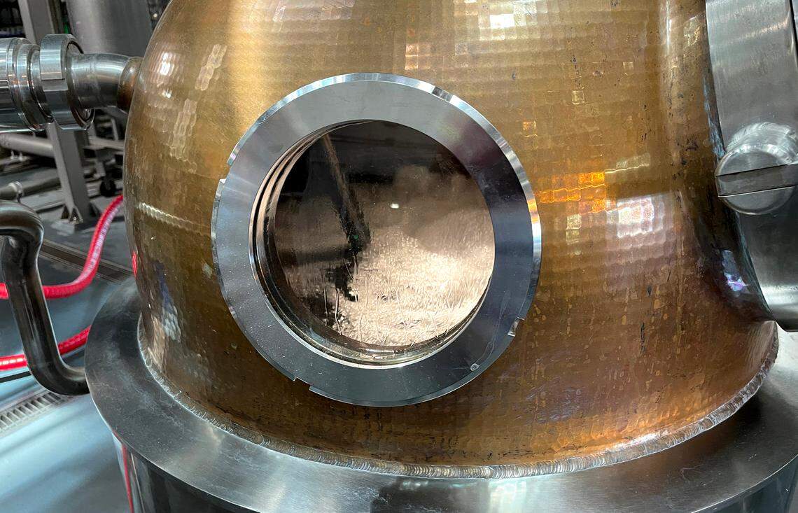 Ingredients are heated for the first distilled spirit from Dust Bowl Brewing in Turlock, California, on June 10, 2024.
