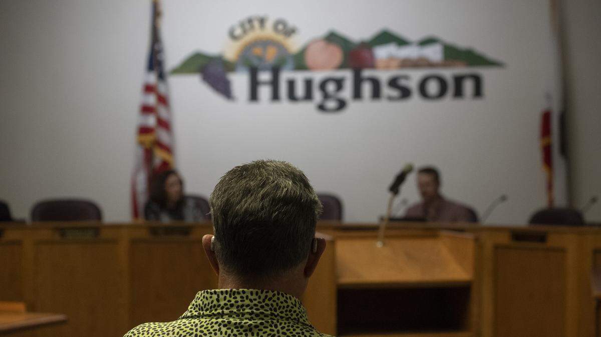 Hughson Mayor George Carr sits in the gallery during the Hughson City Council meeting Tuesday, May 26, 2026, where council members later voted to formally censure him following sustained findings from an independent workplace investigation.