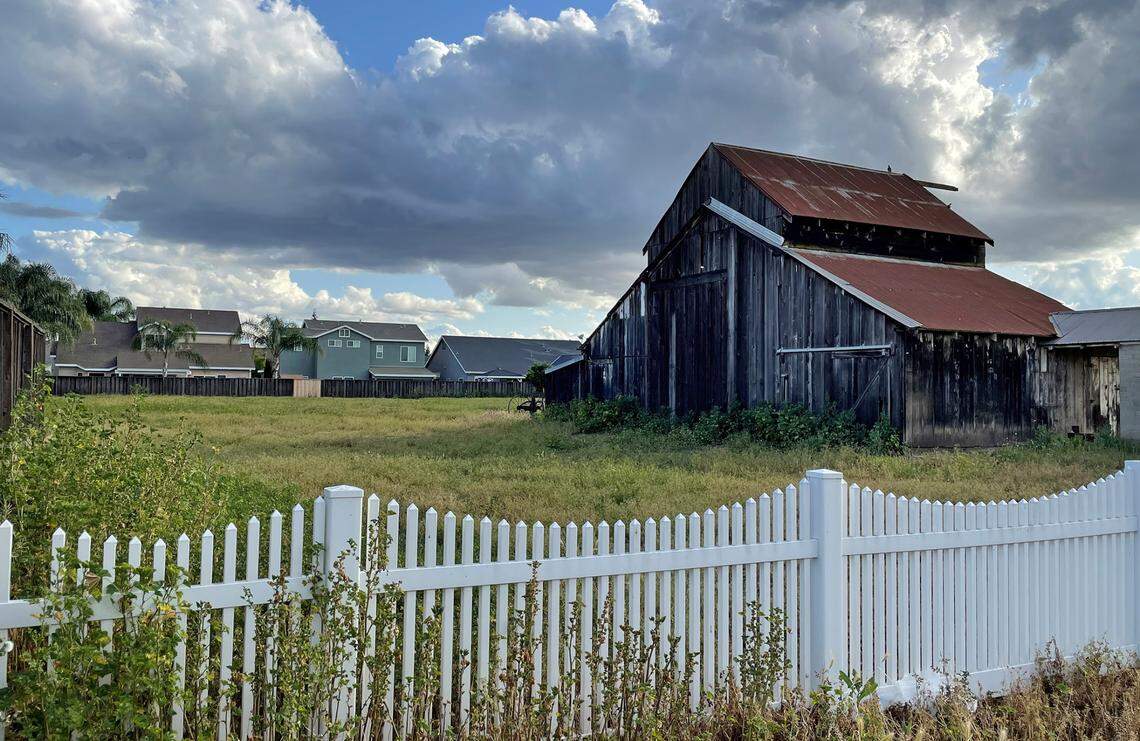 An old barn now sits on a two-acre site considered for 40 senior apartments by the Riverbank Planning Commission on April 19, 2022.