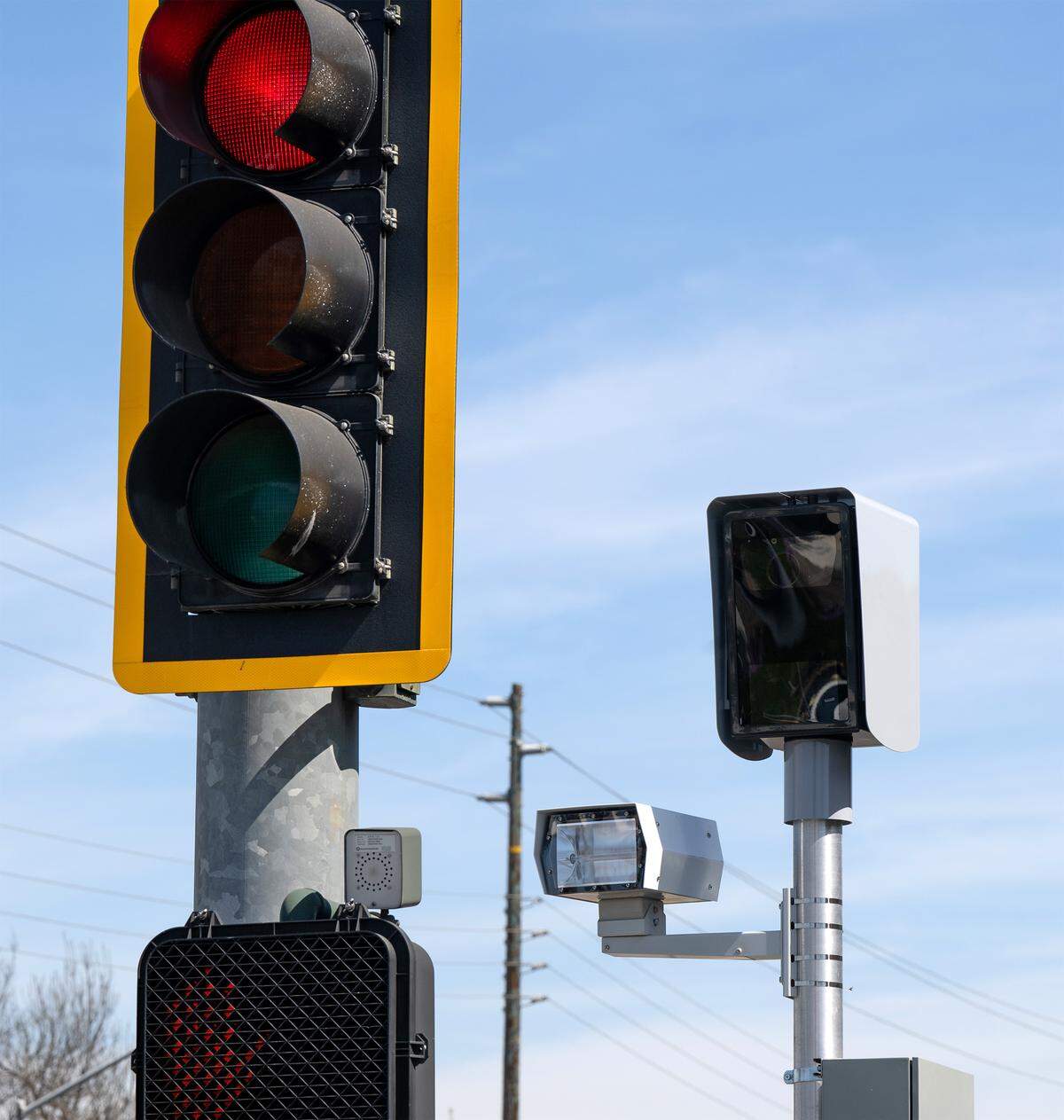 A red light camera in Modesto, California on Monday, March 16, 2026.