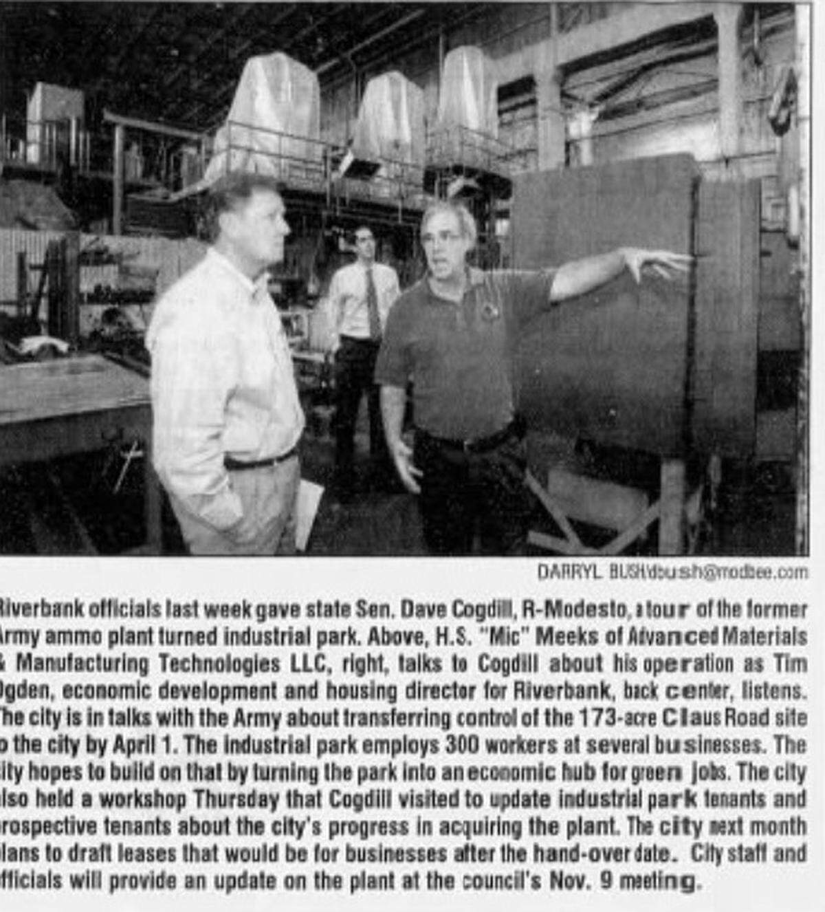 Henry “Mic” Meeks gives then-state Sen. Dave Cogdill a tour of Advanced Materials and Manufacturing Technologies LLC at the Riverbank Industrial Center in October 2009.