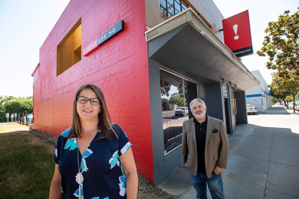 Co-Owners Julie Orona, left, and David Boring, right, at NeverBoring in Modesto, Calif., on Friday, June 26, 2020.
