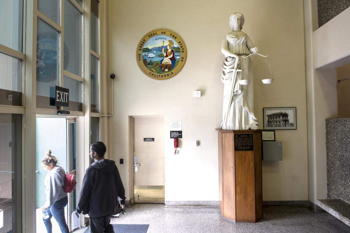 Stanislaus County Courthouse entryway in Modesto, Calif., on Tuesday, March 17, 2020.  