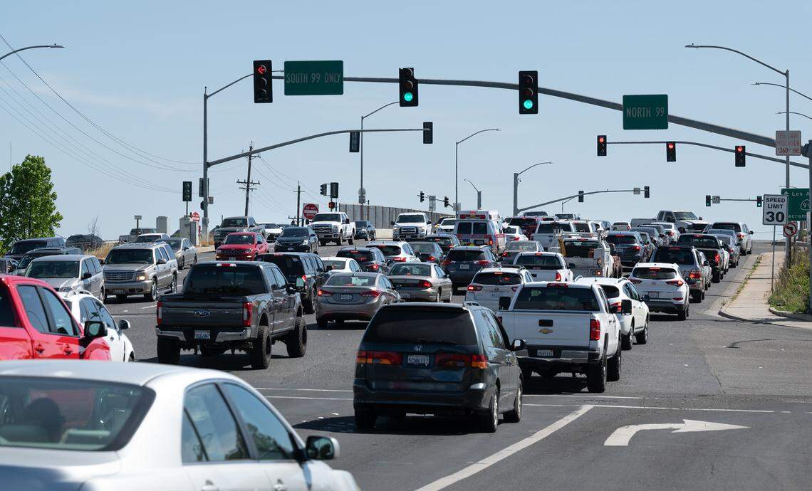 Briggsmore Avenue interchange with Sisk Road and Highway 99 in Modesto, Calif., on Monday, April 4, 2022.