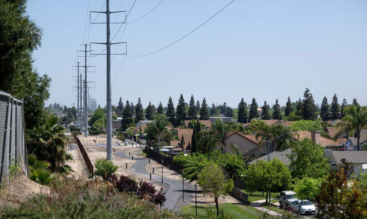 Electric transmission lines in Oakdale, Monday, May 5, 2025.