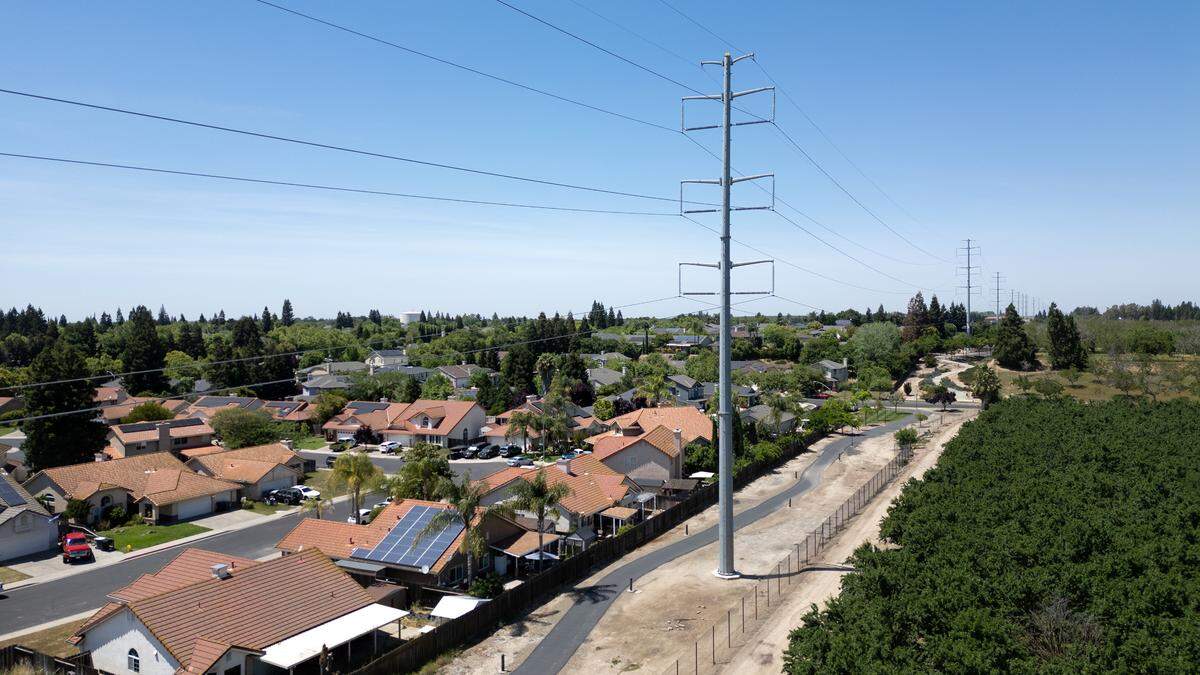 Electric transmission lines in Oakdale, Monday, May 5, 2025.