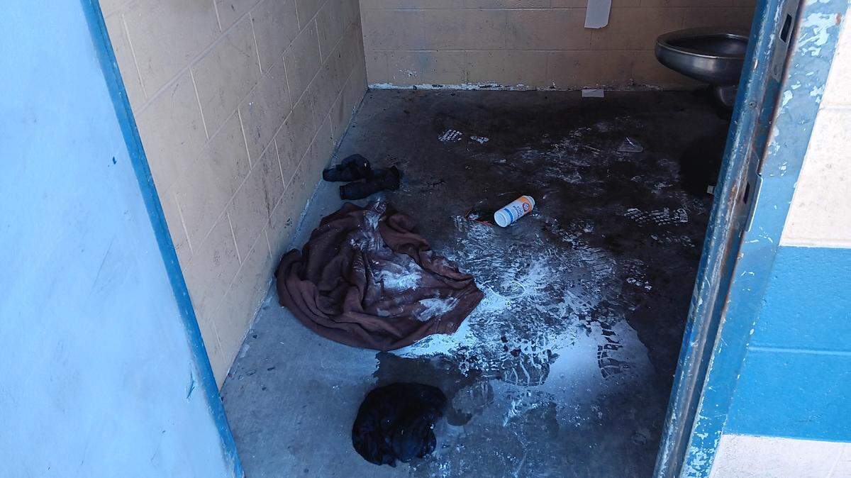 The bathroom at Modesto’s Pike Park is shown on Wednesday, Nov. 29, 2023. The city expects that hiring more rangers and park maintenance workers will reduce the misuse of park bathrooms.