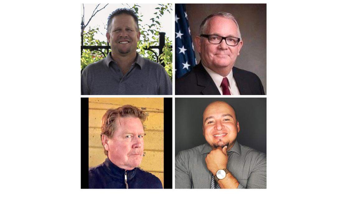 Bret Durossette (top left) and Javier Lopez (bottom right) are running for Ceres mayor in the November 2020 election. Dennis McCord and (top right) and David Keller (bottom left) are running for Patterson mayor.