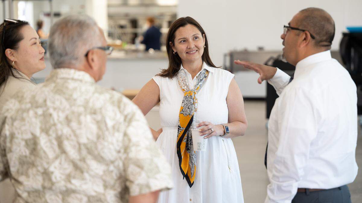 Modesto City Schools Superintendent Vanessa Buitrago, middle, speaks with Muir Elementary School principal Armando Medina, right, during the Modesto City Schools facilities tour in Modesto, Monday, Aug. 4, 2025.