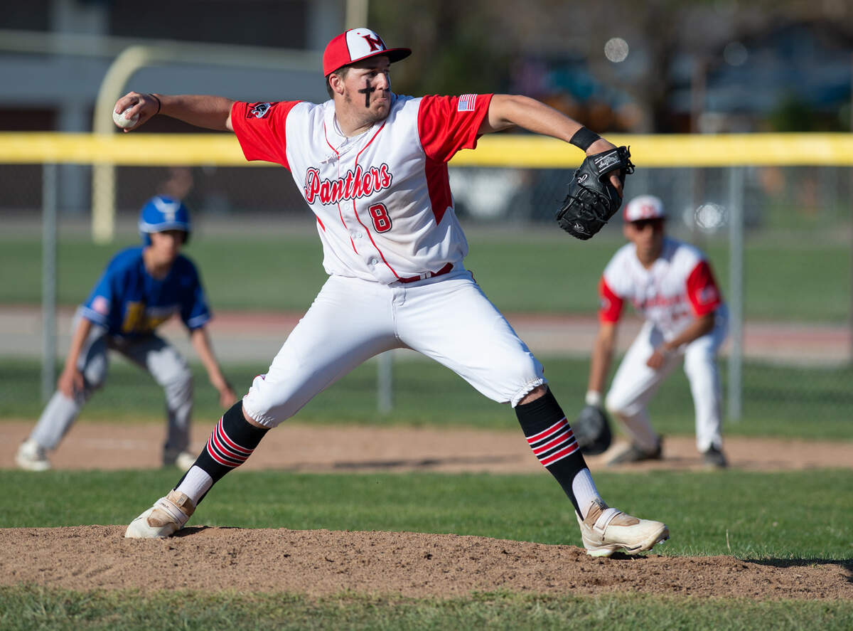 Modesto’s Heston Blom pitched a complete game against Ripon Christian in the championship game of the Windemuth Tournament at Modesto High School in Modesto, Calif., Thursday, April 13, 2023. Modesto won the game 6-3.