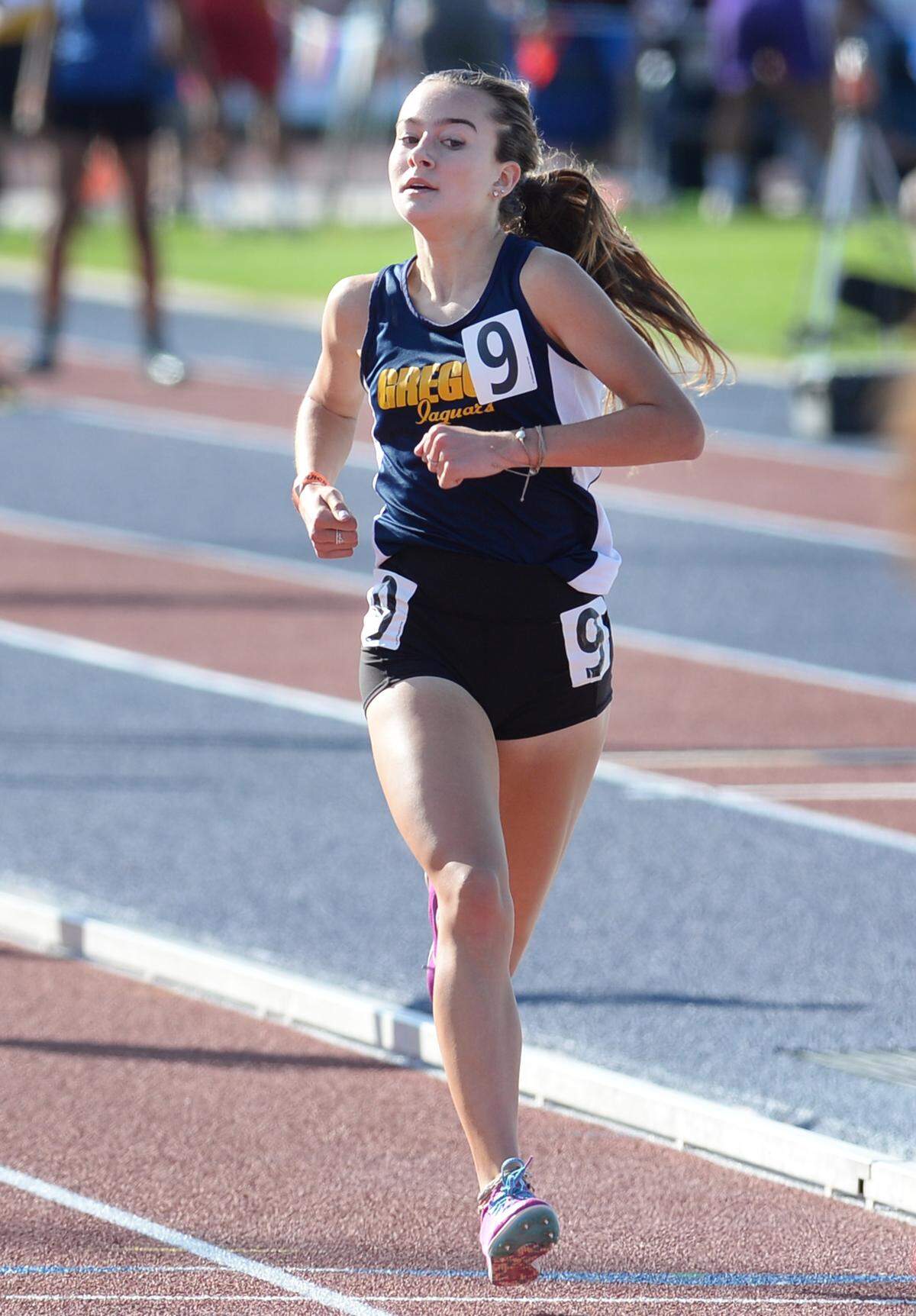 Gregori’s Madison Kackley finsihes the girls 1600 during the CIF State Track and Field Championships qualifying event at Veterans Memorial Stadium on Friday, May 24, 2019.
