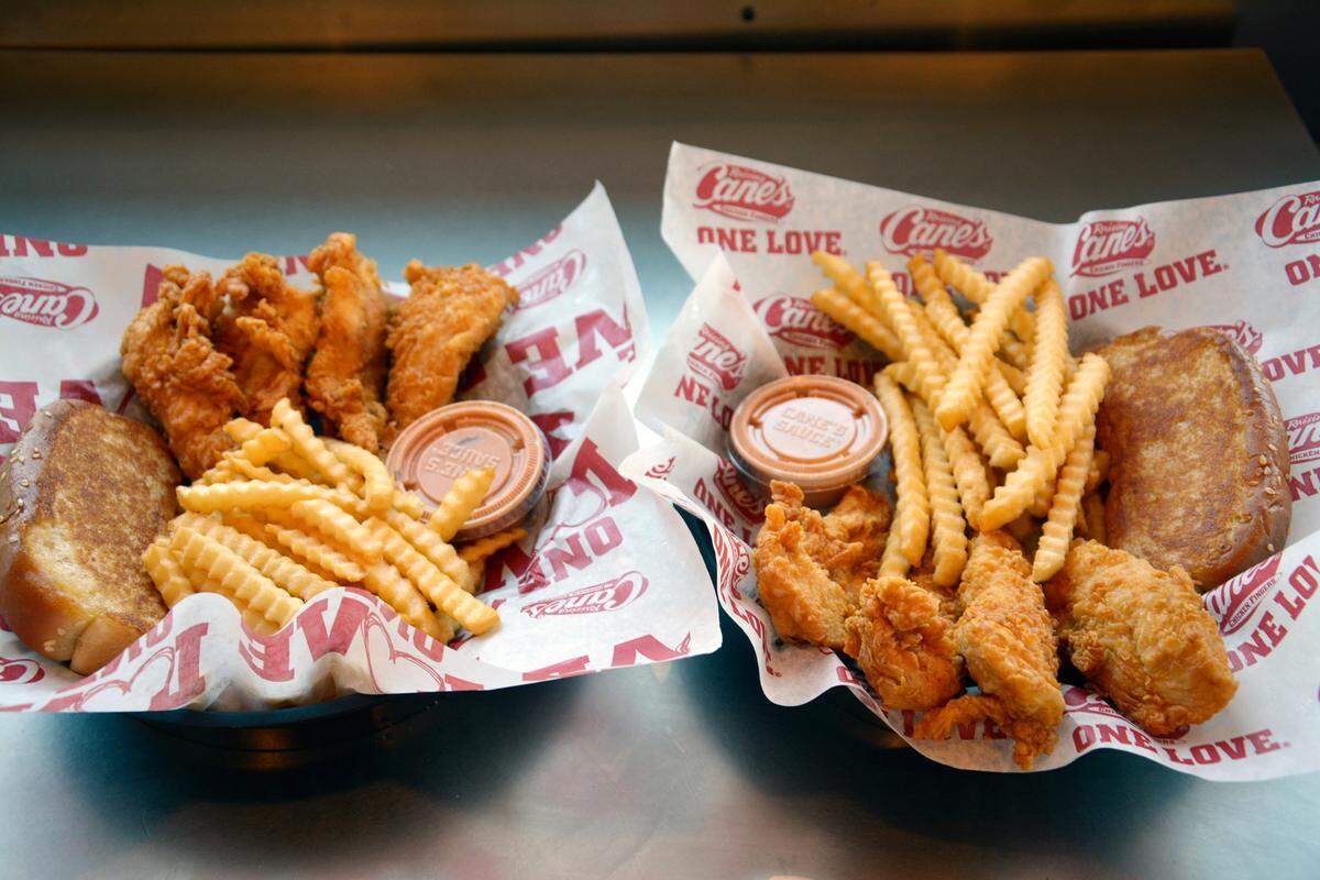 Two chicken finger meal combos at the new Raising Cane’s Chicken Fingers in Ceres, Calif.
