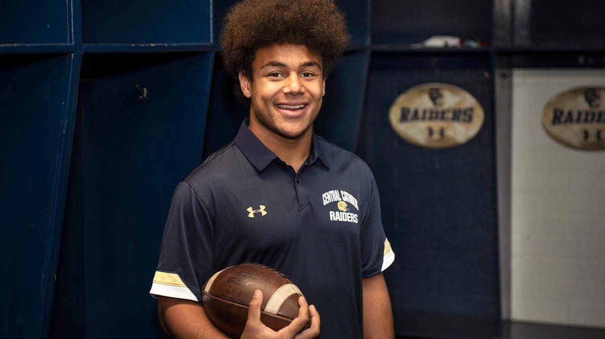 Modesto Bee Prep Football Player of the Year Aiden Taylor from Central Catholic at Central Catholic High School in Modesto, Calif., on Wednesday, Dec. 15, 2021.