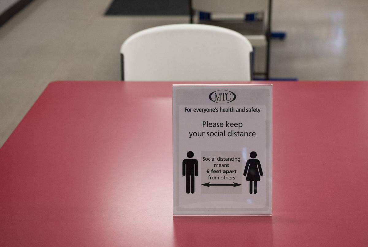 Break room at MTC Distributing in Salida, Calif., on Tuesday, April 14, 2020.