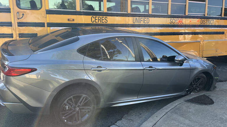 School bus, car collide in Ceres. One taken to hospital, fire department reports