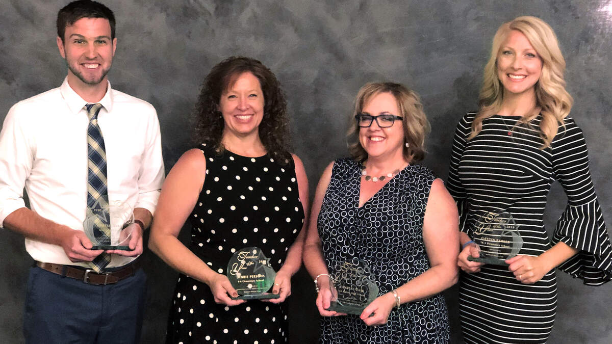 The Stanislaus County Teachers of the Year for 2019 are, from left, Jared Jeffries of Turlock High School, Debbie Persons of Sherwood Elementary School, Crystal Case of Ross Middle School and Gaylyn Barker of Beaver Elementary School.
