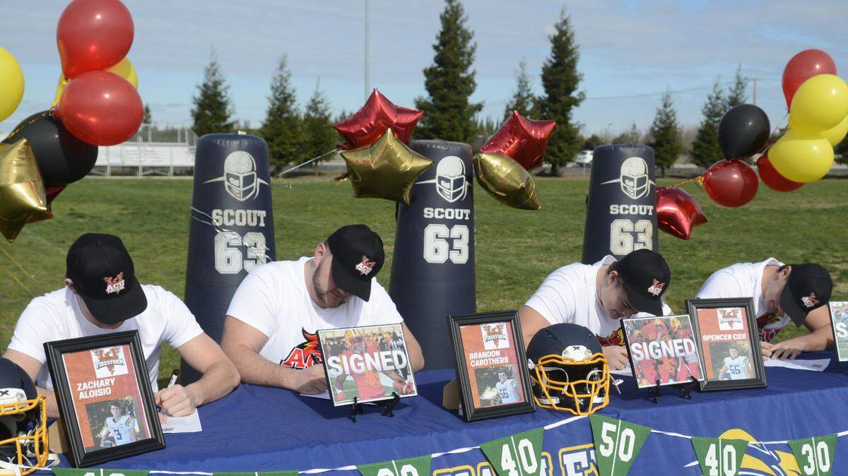 Big Valley Christian seniors Zachary Aloisio, Brandon Carothers, Spencer Cox, and Marcus Lema signed with Arizona Christian University on Wednesday, Feb. 3, 2021.