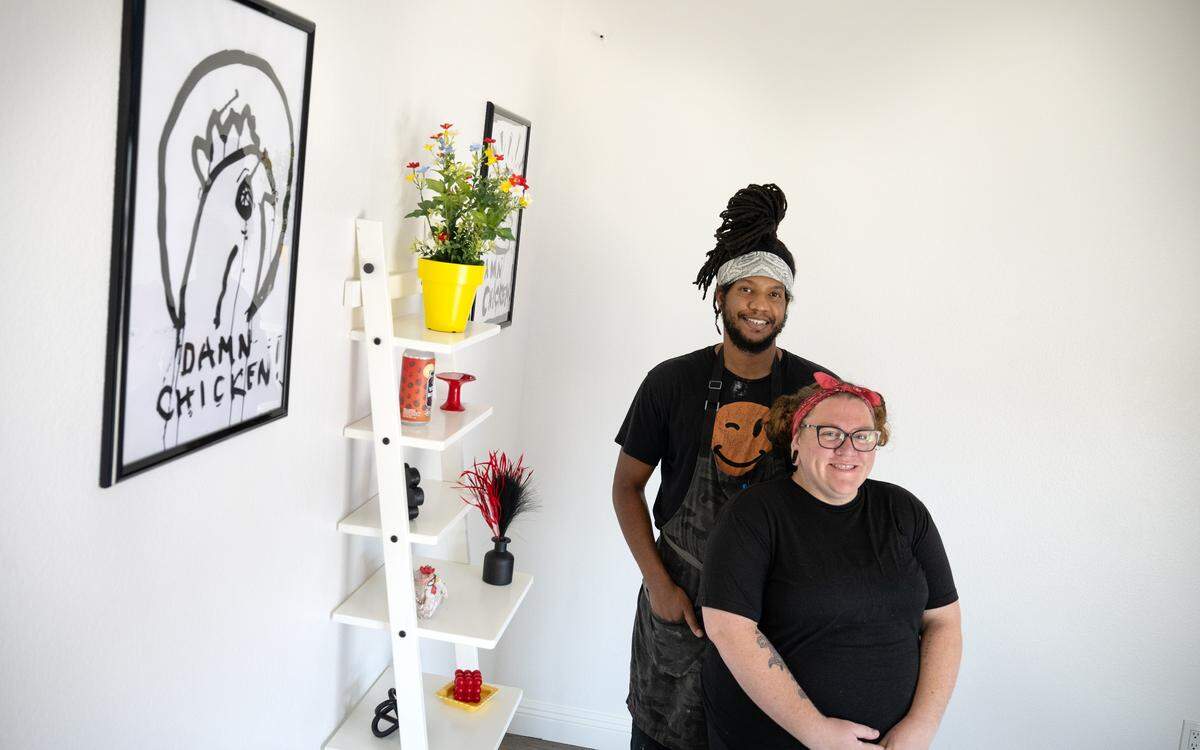 Saucin’ it Up Fried Chicken owners Brittnie and Damien Ramsey in Modesto, Thursday, June 26, 2025.