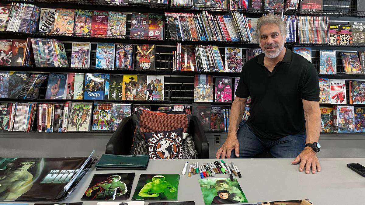 The Incredible Hulk star Lou Ferrigno with memorabilia and comic books to sign for fans at Invincible Comics on Friday, June 7 in Modesto.