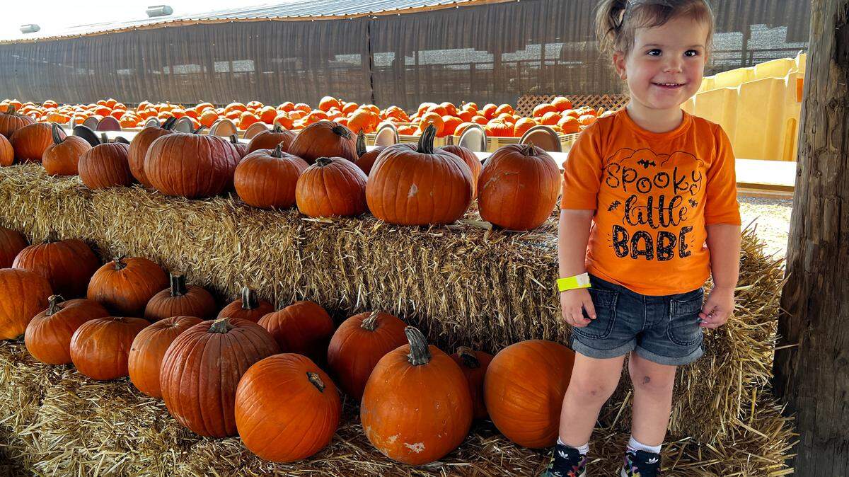 Josie at the pumpkin patch at Dutch Hollow Farms in Modesto, Calif., Thursday, Oct. 5, 2023.