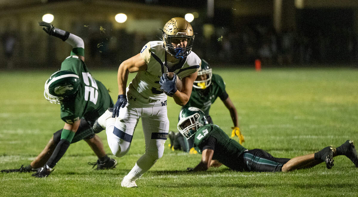 Central Catholic’s Joseph Stewart runs the ball in for a touchdown after a catch during the Valley Oak League game with Manteca at Lathrop High School in Lathrop, Calif., Friday, Sept. 27, 2024.