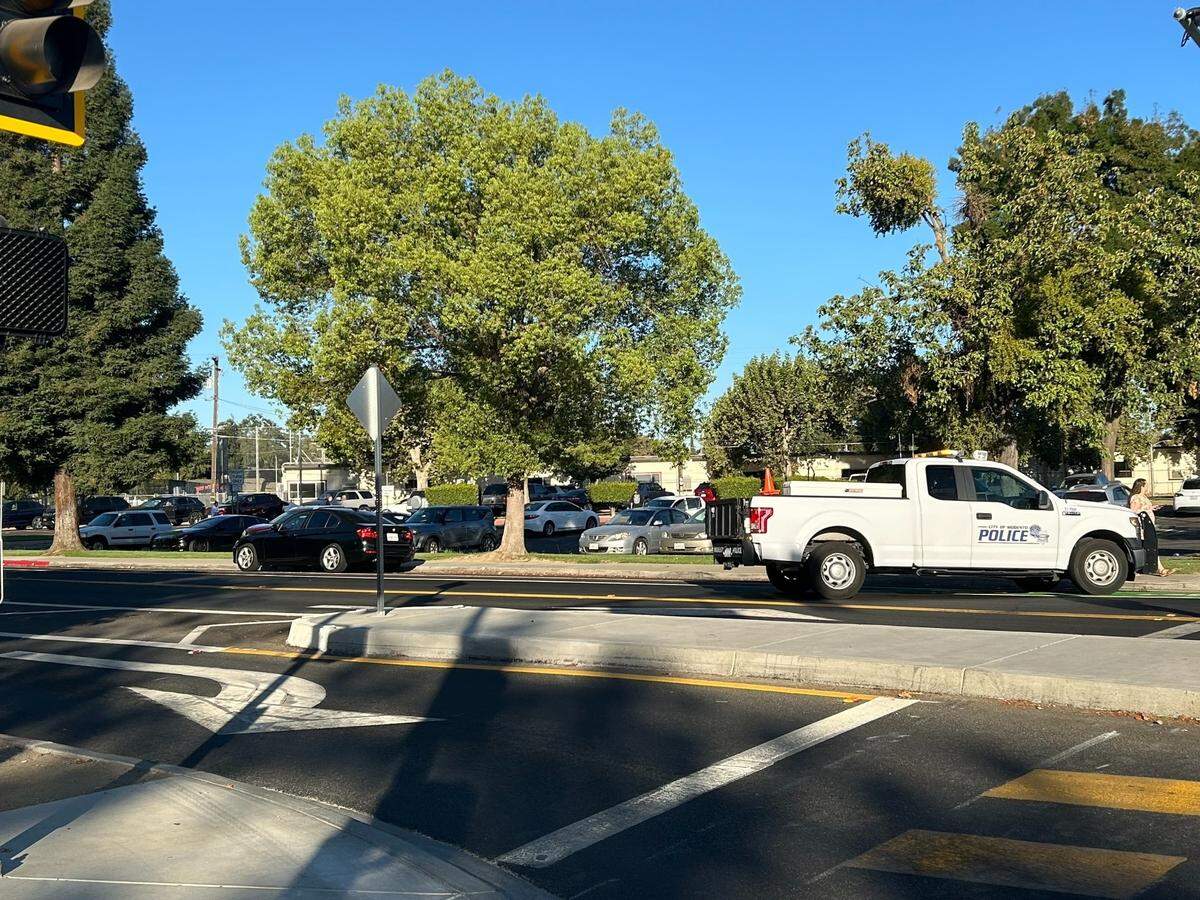 Police respond to a bomb threat at Modesto High School on Thursday morning, Sept. 12, 2024.